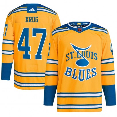 Youth Authentic St. Louis Blues Torey Krug Adidas Reverse Retro 2.0 Jersey - Yellow