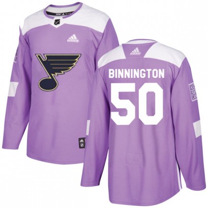 Youth Authentic St. Louis Blues Jordan Binnington Adidas Hockey Fights Cancer Jersey - Purple