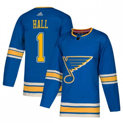 Men's Authentic St. Louis Blues Glenn Hall Adidas Alternate Jersey - Blue