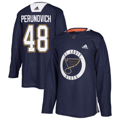 Youth Authentic St. Louis Blues Scott Perunovich Adidas Practice Jersey - Blue