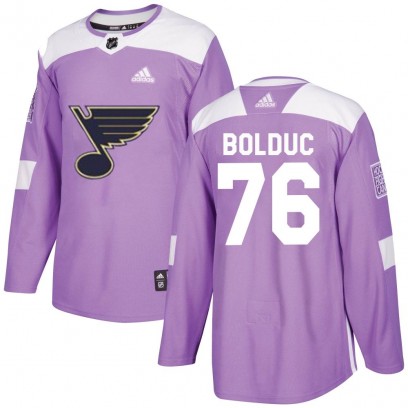 Men's Authentic St. Louis Blues Zack Bolduc Adidas Hockey Fights Cancer Jersey - Purple