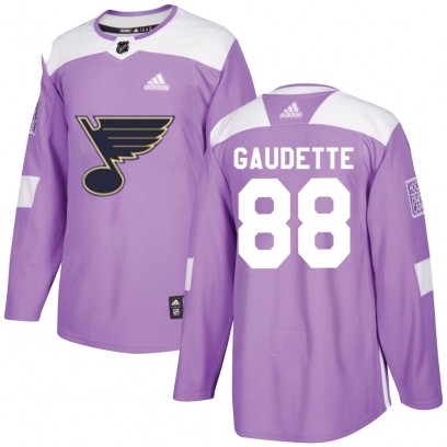 Men's Authentic St. Louis Blues Adam Gaudette Adidas Hockey Fights Cancer Jersey - Purple