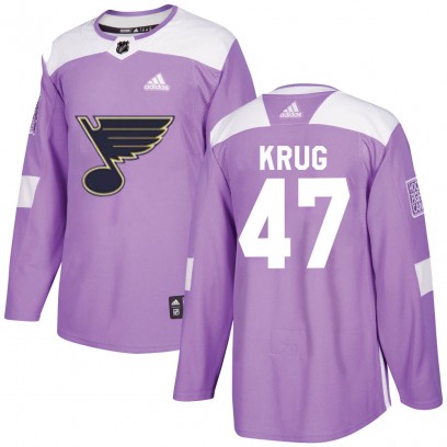 Men's Authentic St. Louis Blues Torey Krug Adidas Hockey Fights Cancer Jersey - Purple