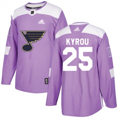 Men's Authentic St. Louis Blues Jordan Kyrou Adidas Hockey Fights Cancer Jersey - Purple