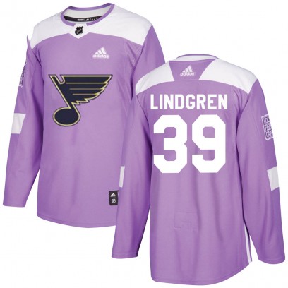 Men's Authentic St. Louis Blues Charlie Lindgren Adidas Hockey Fights Cancer Jersey - Purple