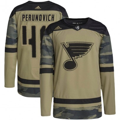 Youth Authentic St. Louis Blues Scott Perunovich Adidas Military Appreciation Practice Jersey - Camo