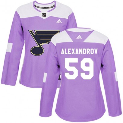 Women's Authentic St. Louis Blues Nikita Alexandrov Adidas Hockey Fights Cancer Jersey - Purple