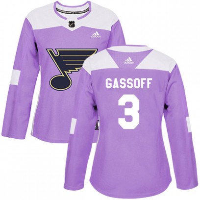 Women's Authentic St. Louis Blues Bob Gassoff Adidas Hockey Fights Cancer Jersey - Purple