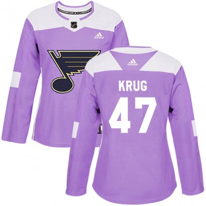 Women's Authentic St. Louis Blues Torey Krug Adidas Hockey Fights Cancer Jersey - Purple
