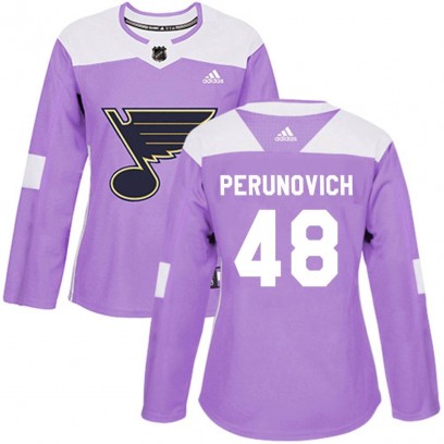 Women's Authentic St. Louis Blues Scott Perunovich Adidas Hockey Fights Cancer Jersey - Purple