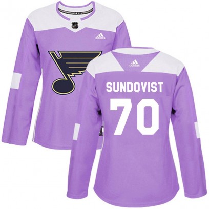 Women's Authentic St. Louis Blues Oskar Sundqvist Adidas Hockey Fights Cancer Jersey - Purple