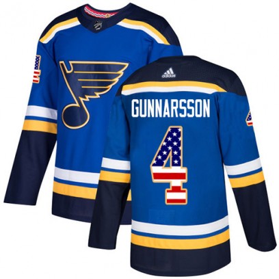 Men's Authentic St. Louis Blues Carl Gunnarsson Adidas USA Flag Fashion Jersey - Blue